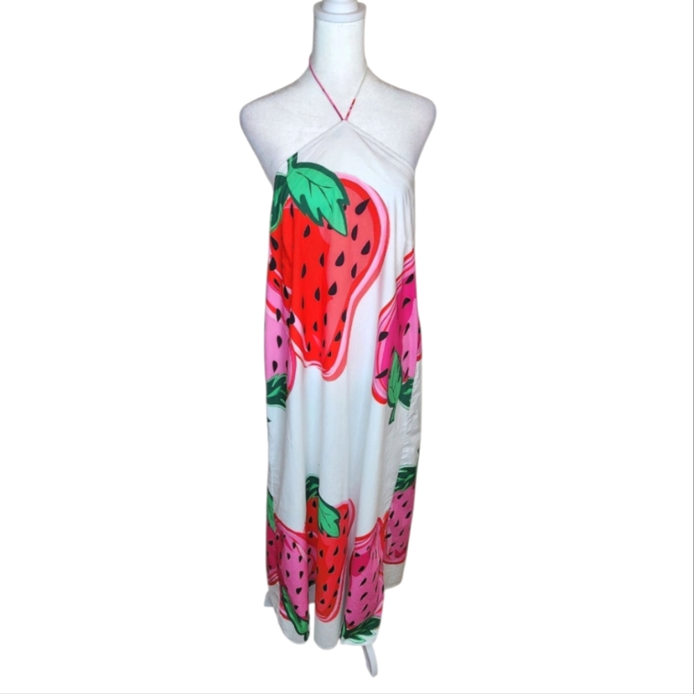 Never Fully Dressed Strawberry Print Maxi Dress - White and Pink